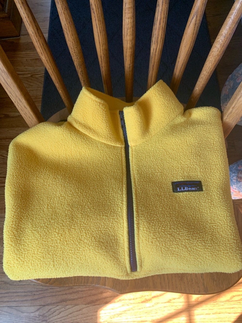 L.L. Bean Bright Yellow Fleece Pullover Jacket with Navy blue trim - Picture 5 of 5